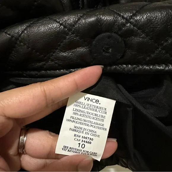 VINCE Quilted Jacket 100% leather SIZE 10 - Picture 3 of 4